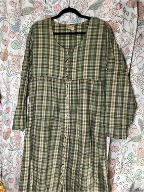 Woolrich Green Plaid Button-Front Long Dress
